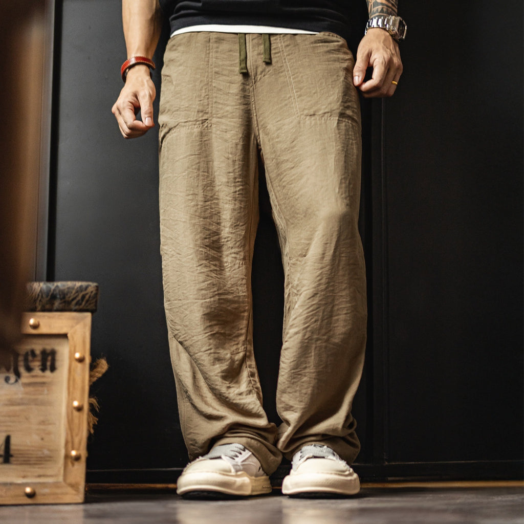 Khaki Baker Pants Old Money Style Thin Draping Linen Long Men's Summer And Autumn