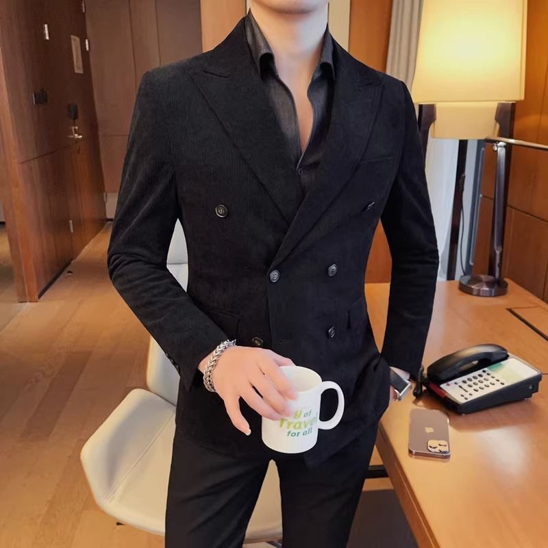 Light Luxury Corduroy Suit Jacket Autumn And Winter Double Breasted Casual