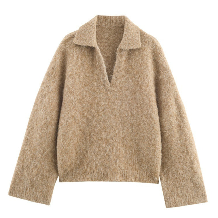 POLO Collar Soft And Versatile Design Sense Sweater For Women