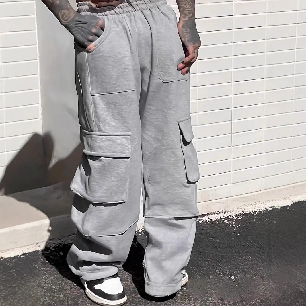 Loose Wide Leg American Gray Track Sweatpants Plus-sized Plus-sized