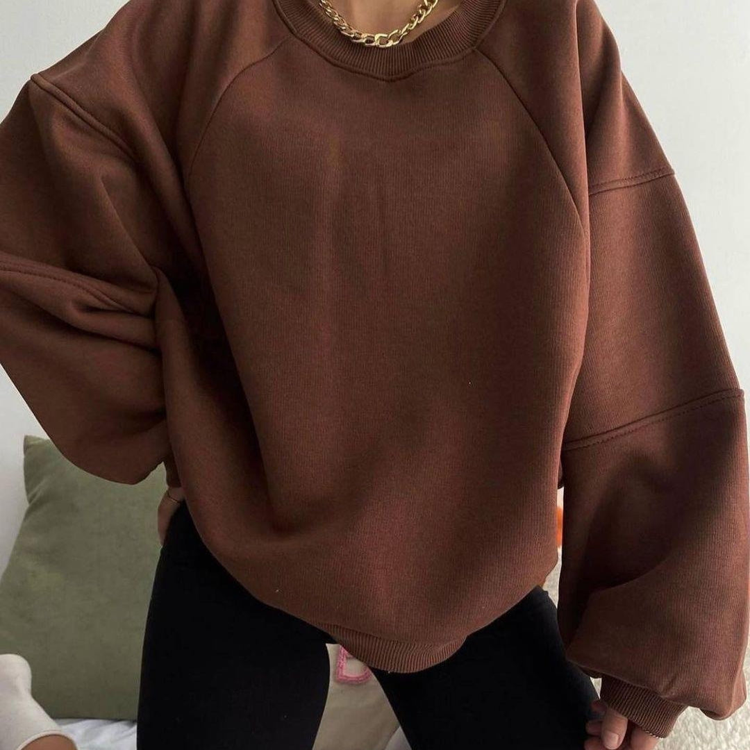 New Round Neck Stitching Long-sleeved Pure Sweater For Women