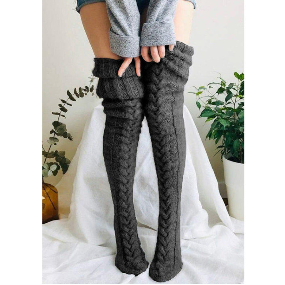 Women's Solid Color Over-the-knee Wool Foot Warmer Stockings