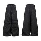 Multi-pocket Pleated Workwear Primary Color Jeans