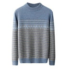 Men's Pure Wool Sweater Loose-fitting Casual Round-neck Color Matching