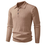 New Twisted Flower Men's Trendy Cardigan Solid Color Polo Collar Knitted Sweater Men