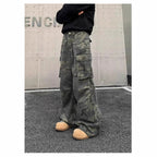 American Vintage Crumpled Multi-pocket Washed Camouflage Cargo Pants