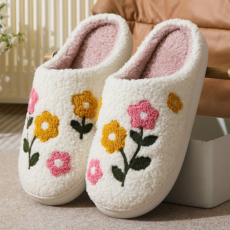 Warm Indoor Comfortable Colorful Flowers Cotton Slippers