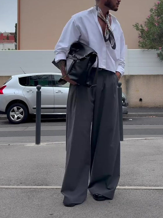Men's Casual High Waist Wide Leg Pants