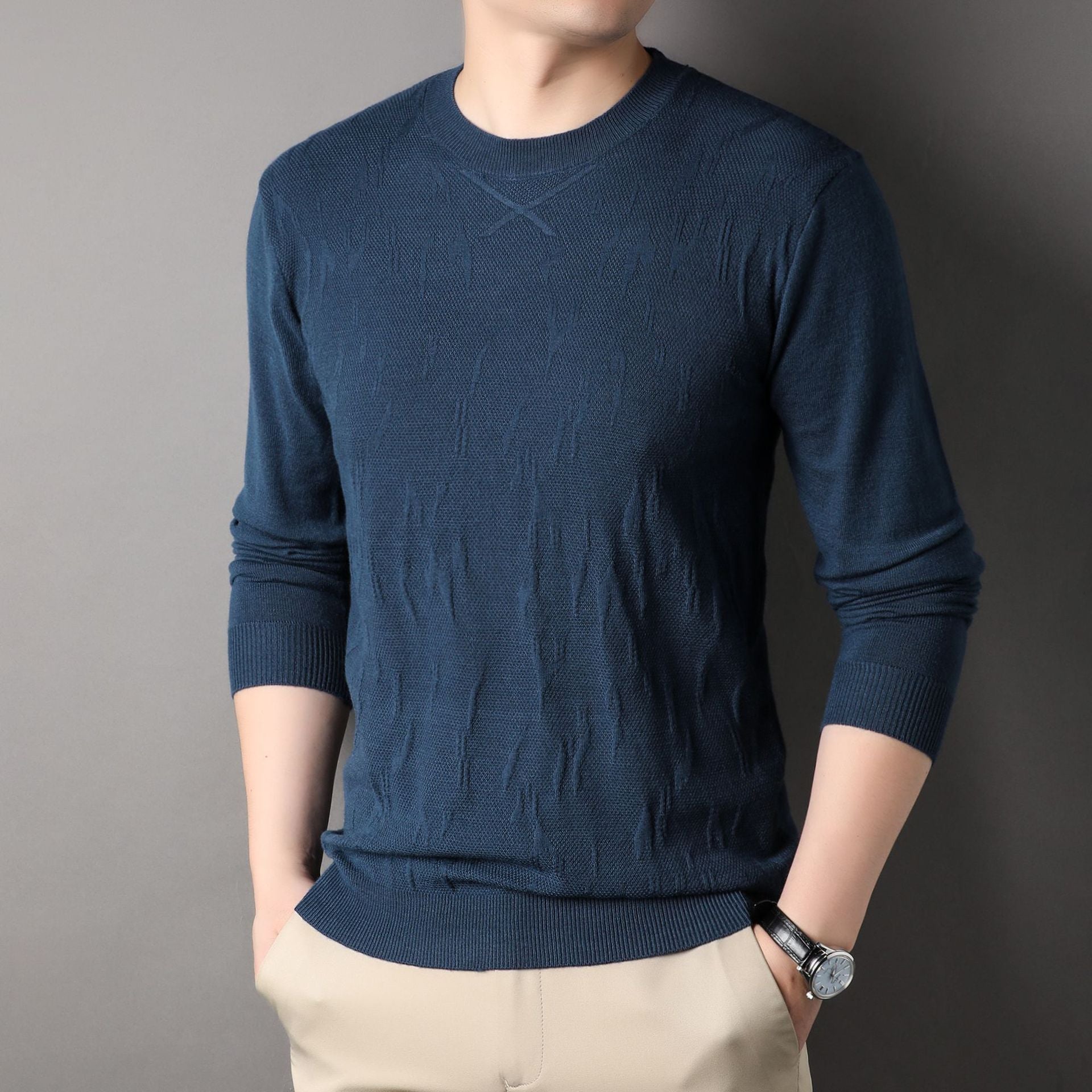 Spring And Autumn Middle-aged Men's Solid Color Sweater