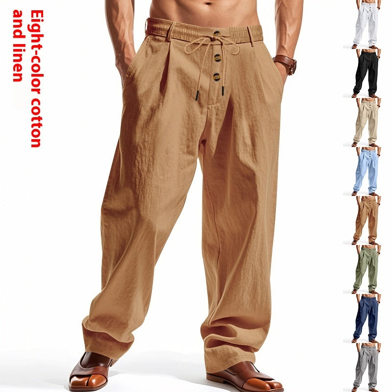 Men's Breathable Cotton Linen Loose Leisure Sports Trousers