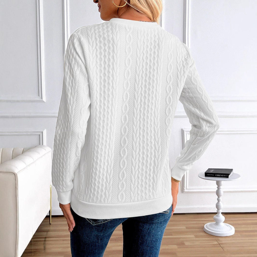 Women's Loose Casual Pullover Half Zipper Long Sleeve Solid Color Texture Round Neck Hoodie For Women