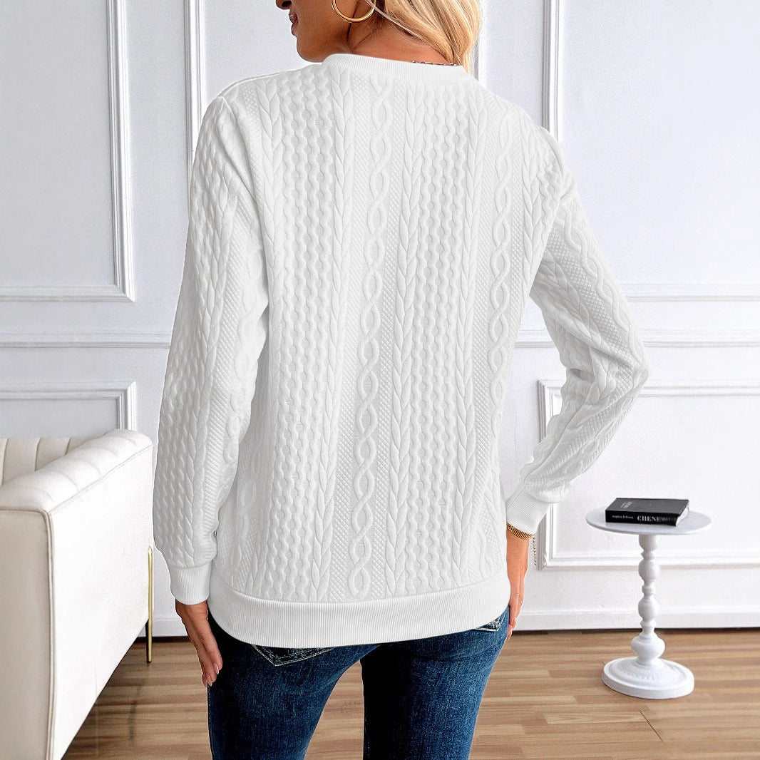 Women's Loose Casual Pullover Half Zipper Long Sleeve Solid Color Texture Round Neck Hoodie For Women