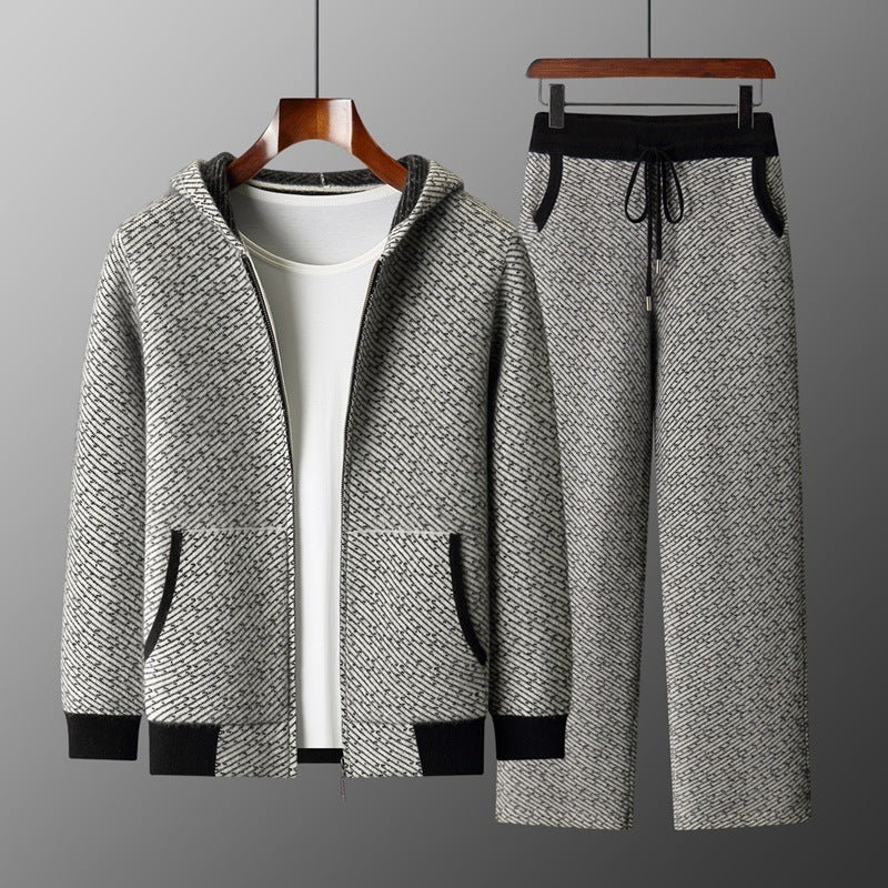 Men's Hooded Sweater Cardigan Casual Set
