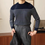 Business Commute Striped Design Contrast Color Long Sleeves Knitwear