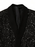 Men's Shimmering Black Suit Adorned With Glittering White Sequins