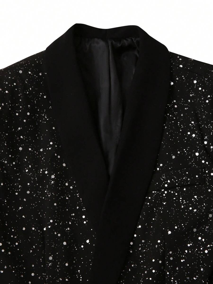 Men's Shimmering Black Suit Adorned With Glittering White Sequins