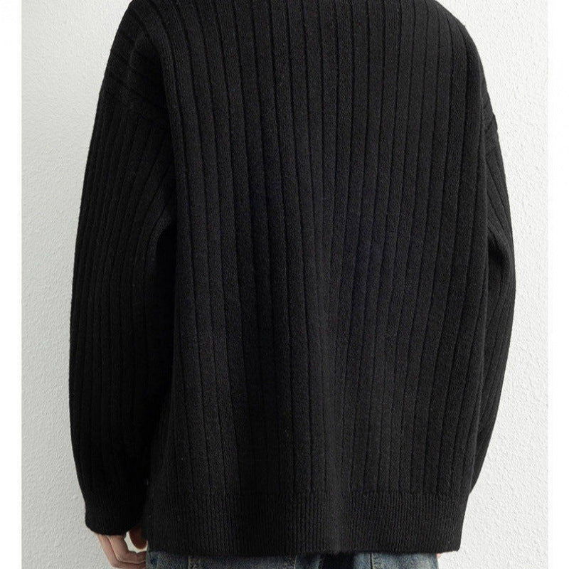 Half Zipper Sweater Loose Pullover Texture Knitted Men