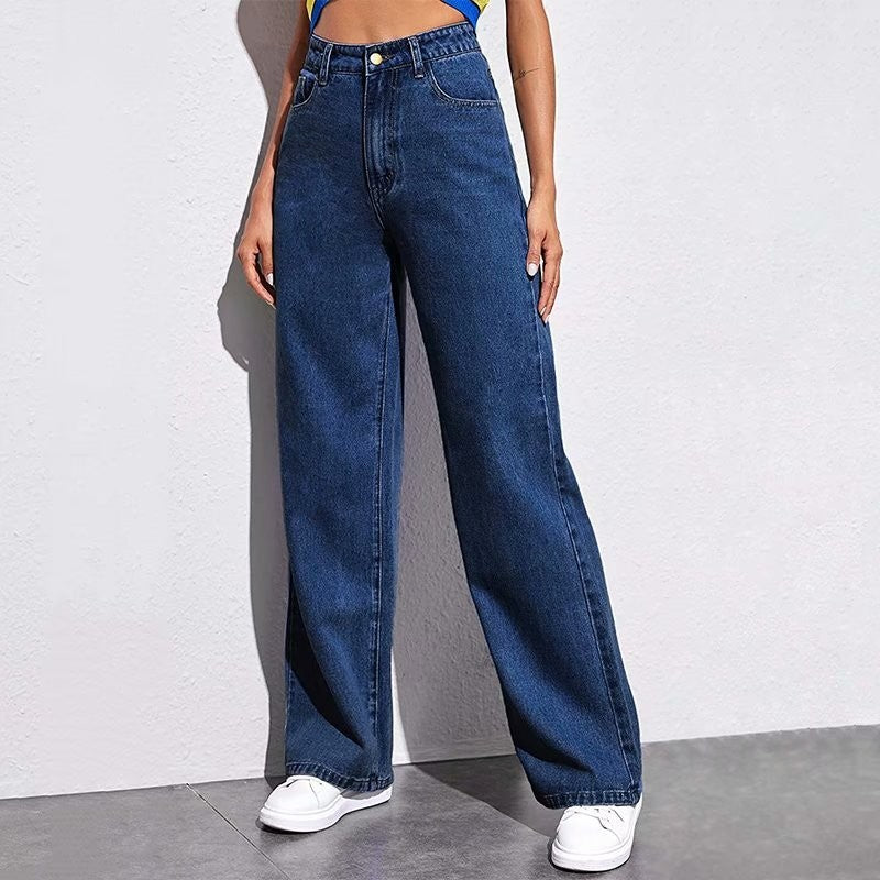 Washed Fashion Straight Jeans Women's Mid Waist