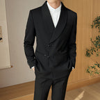 Men's Retro Solid Color Green Collar Suit Two-piece Set