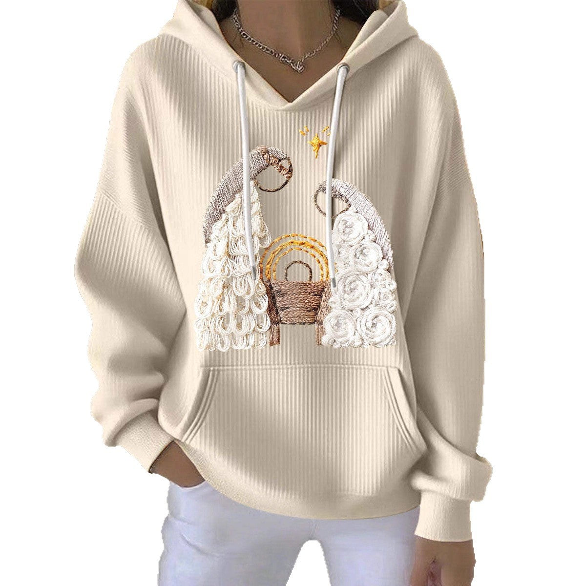 Women's Casual Loose Fashion Waffle Round Neck Sweatshirt