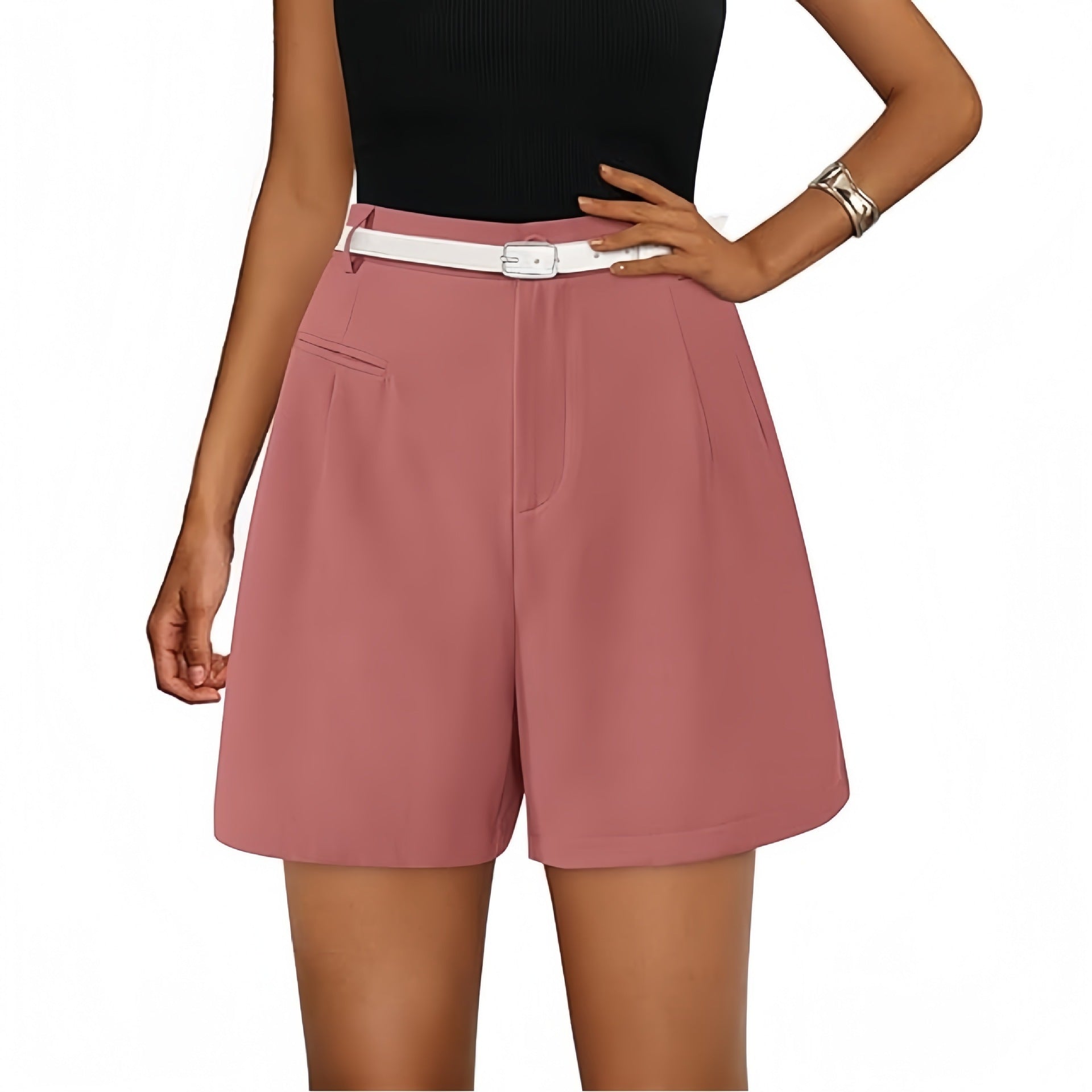 Elastic High Waist Wide Leg Casual Shorts