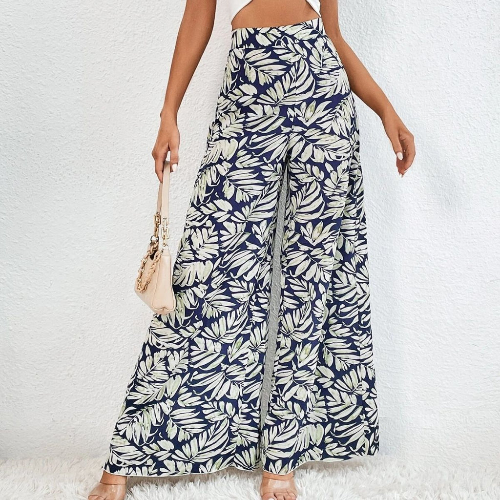Fashionable Chiffon Floral Wide-leg Pants For Women