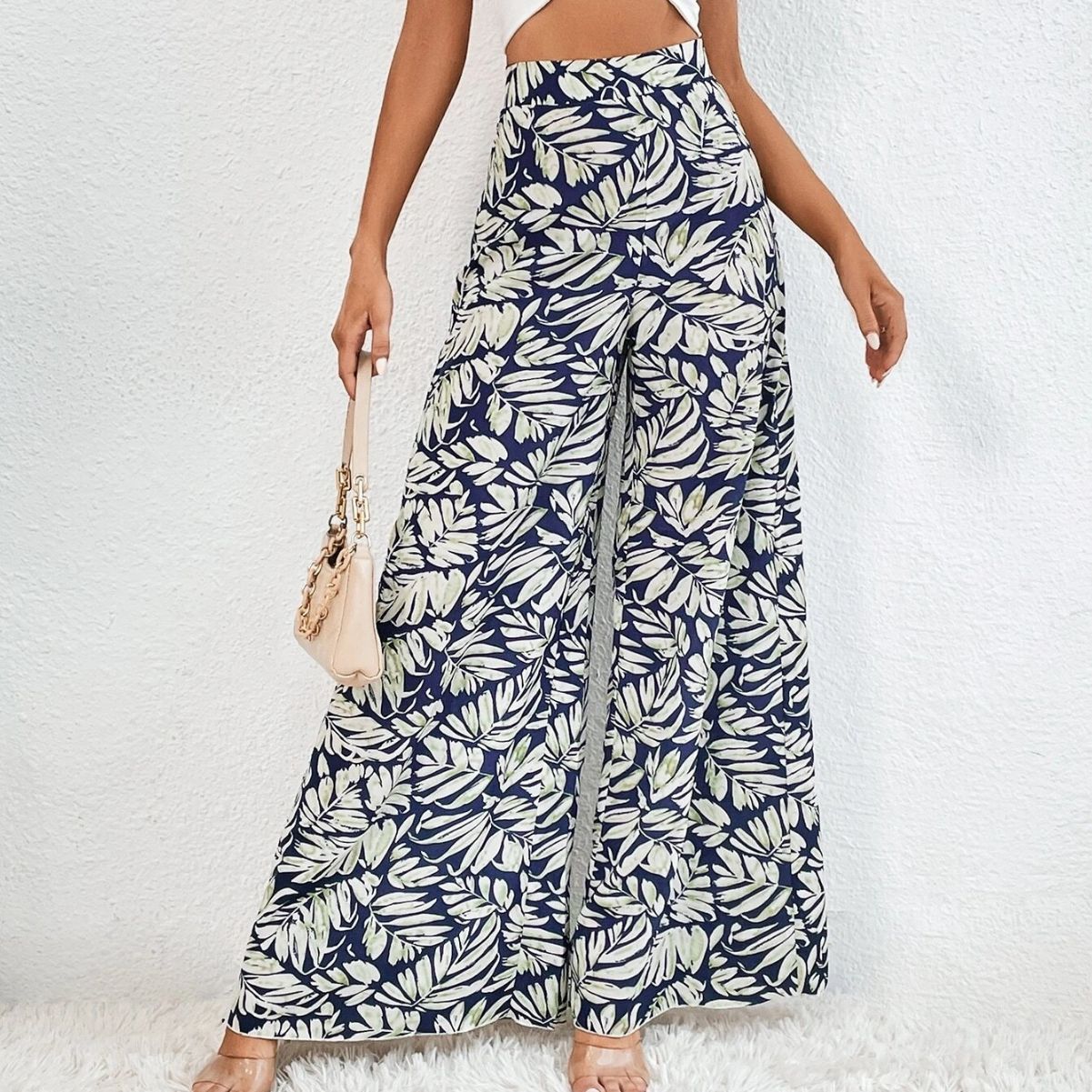 Fashionable Chiffon Floral Wide-leg Pants For Women