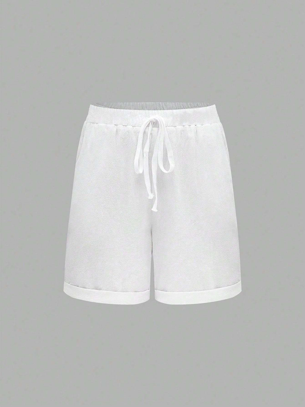 Solid Color Drawstring Shorts With Pockets, Summer Casual Wear