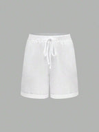 Solid Color Drawstring Shorts With Pockets, Summer Casual Wear