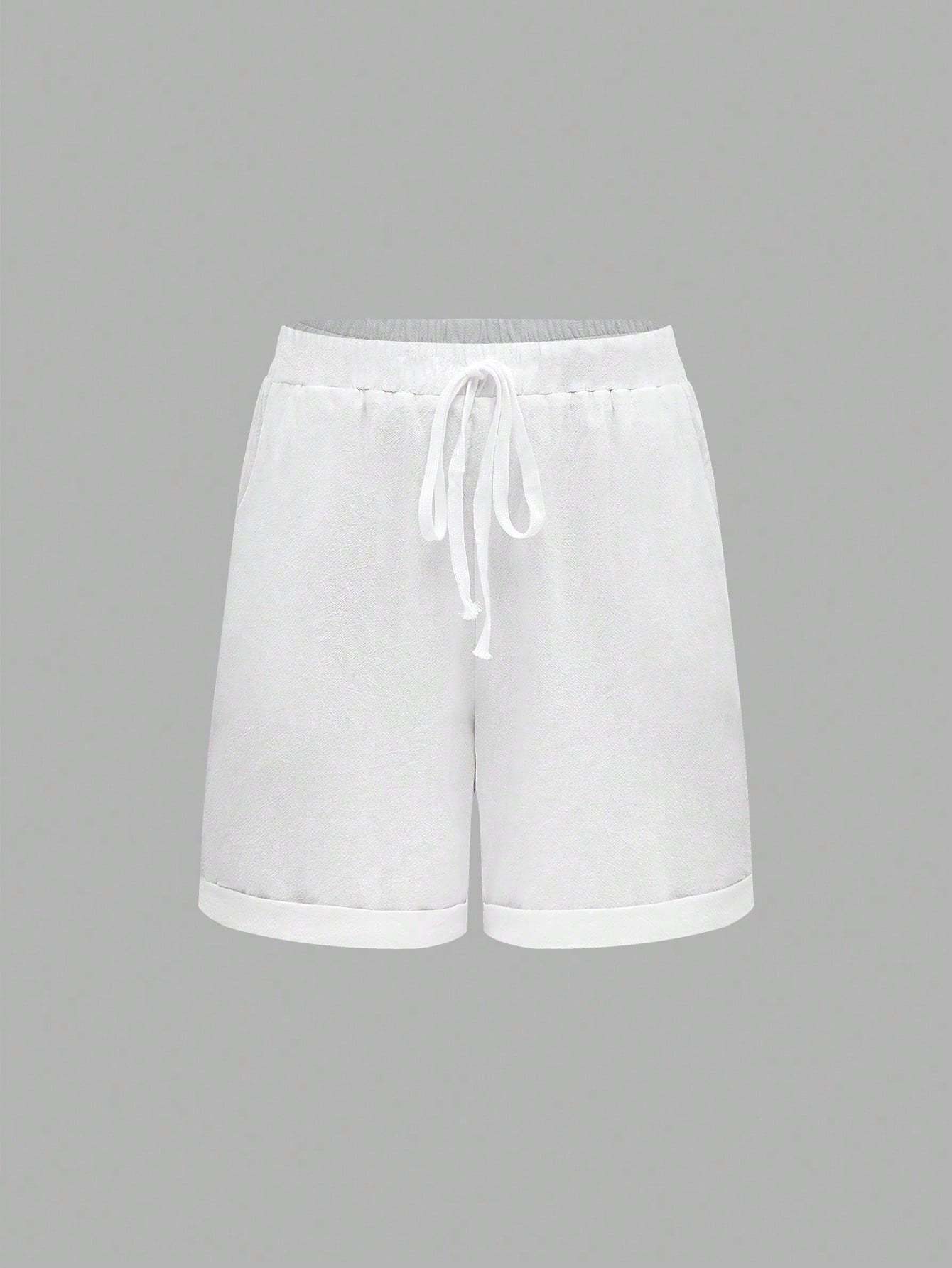 Solid Color Drawstring Shorts With Pockets, Summer Casual Wear