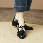 Chunky Heel New Soft Leather British Leather Shoes