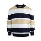 Men's Casual Contrast Color Striped Pullover