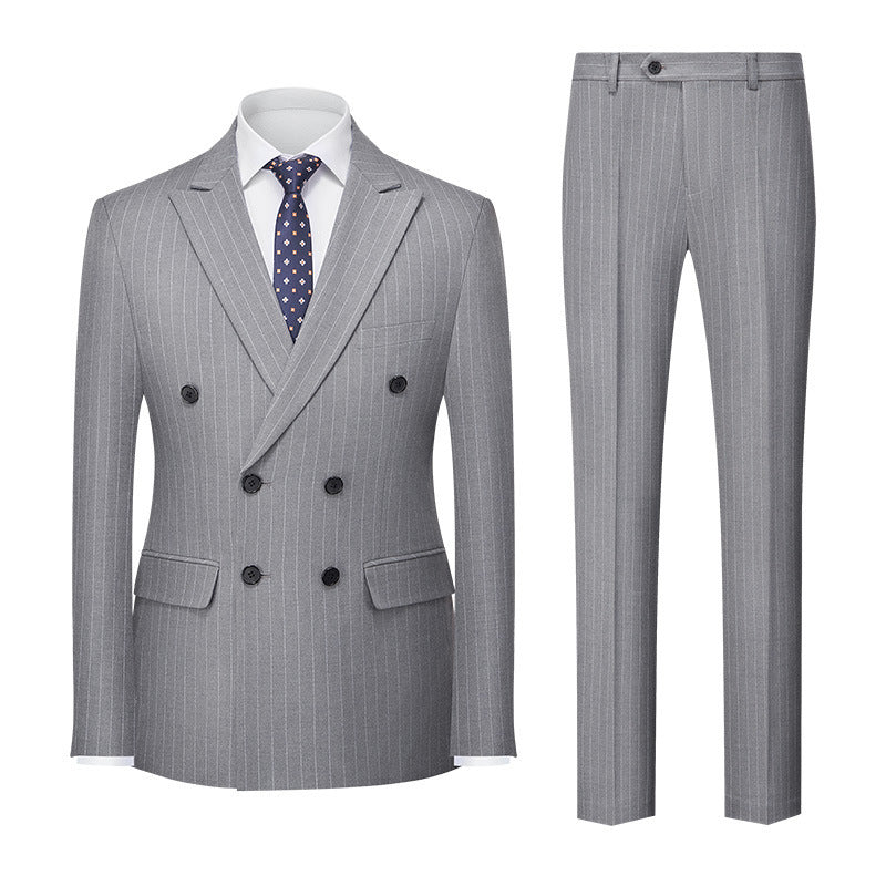 Men's Striped Suit Double-row Two-button Trousers Suit