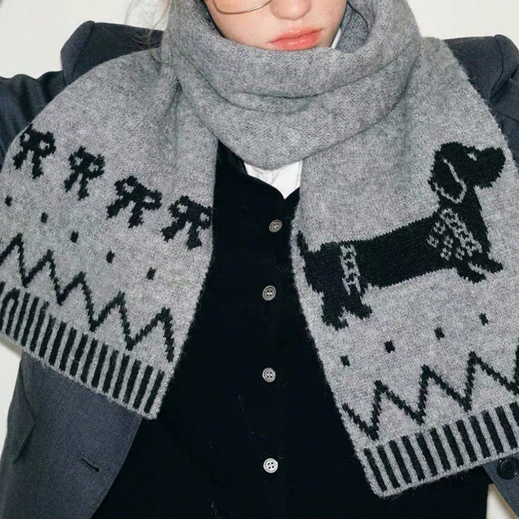 Double-sided Woven Puppy Cute Cartoon Thermal Scarf