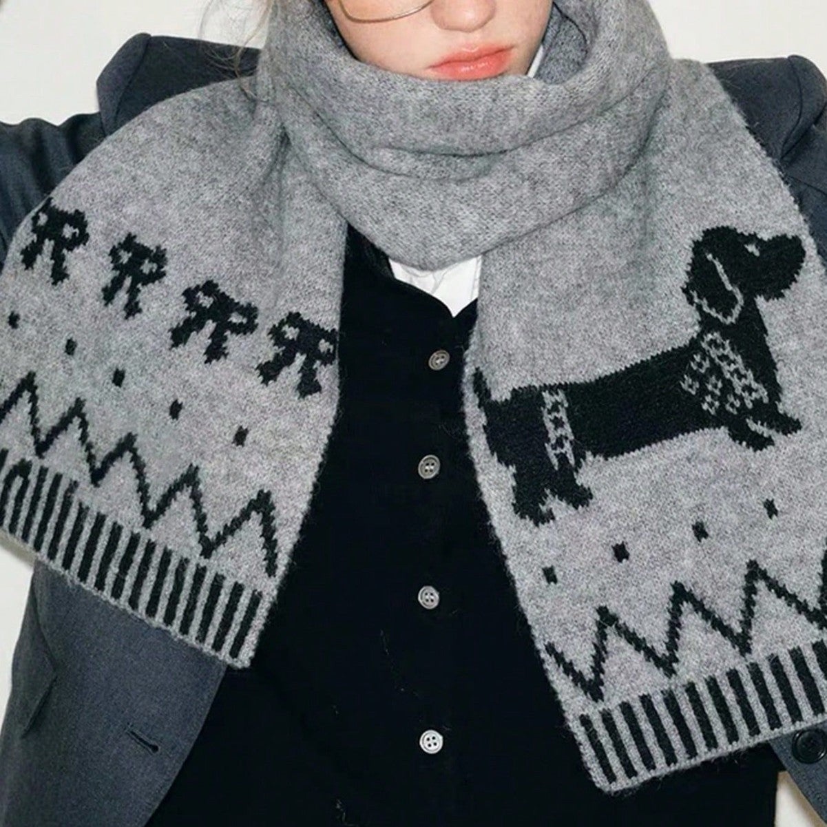 Double-sided Woven Puppy Cute Cartoon Thermal Scarf