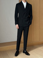 Men's Retro Solid Color Green Collar Suit Two-piece Set