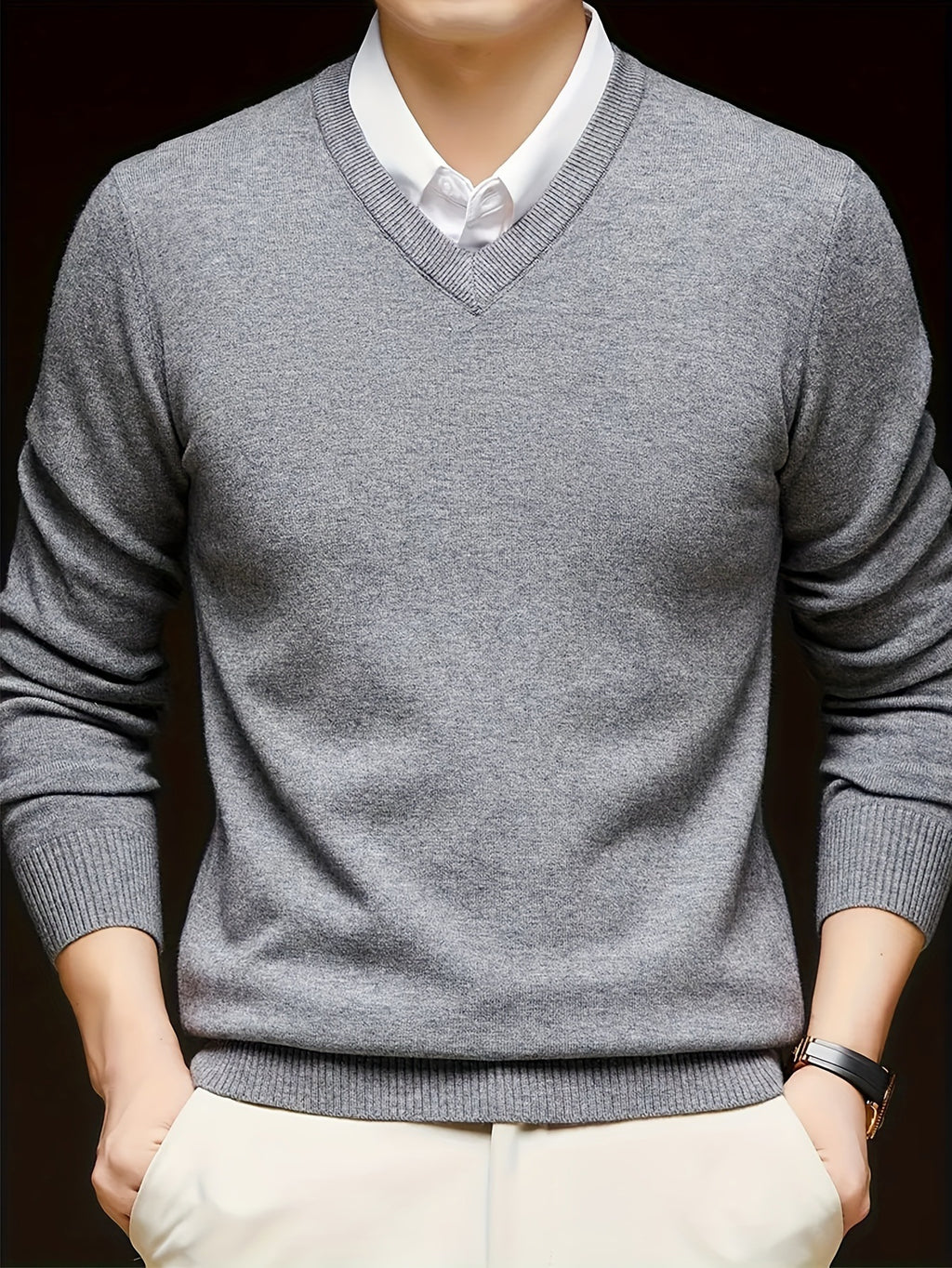 Woolen Sweater Men's Casual Thin V-neck Sweater