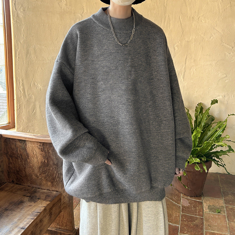 Spring And Autumn Ins Fashion Brand Loose And Idle Solid Color Sweater Round Neck Sweater For Men