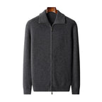 New Pure Wool Zipper Cardigan Fall Winter Men Lapel Shirt Coat