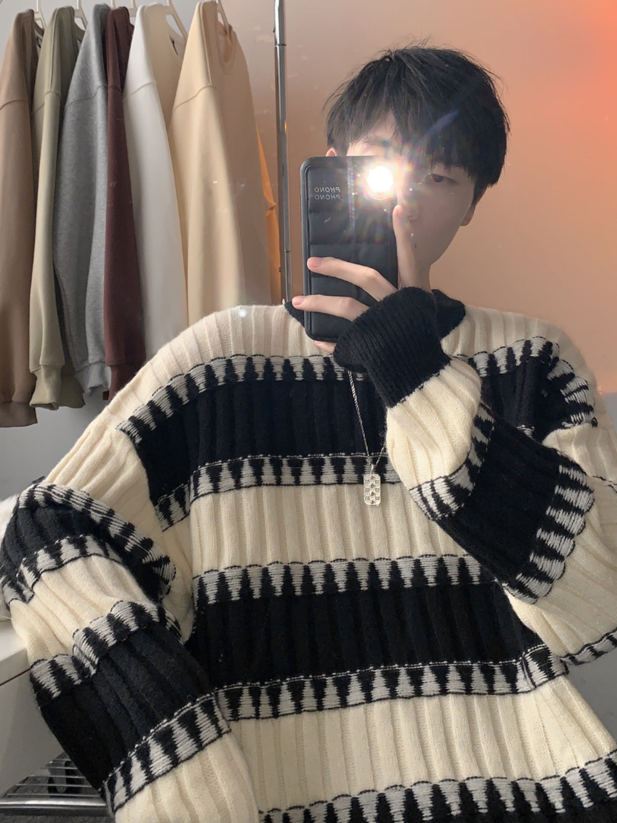 Striped Contrast Color Sweater Japanese-style Retro