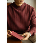 Half Turtleneck Bottoming Mid Collar Sunken Stripe Knitwear Sweater For Men