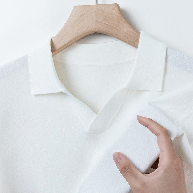 Autumn And Spring Seagull Collar 6 Wool Men's Anti-Pilling Knitted Long Sleeve Polo Shirt