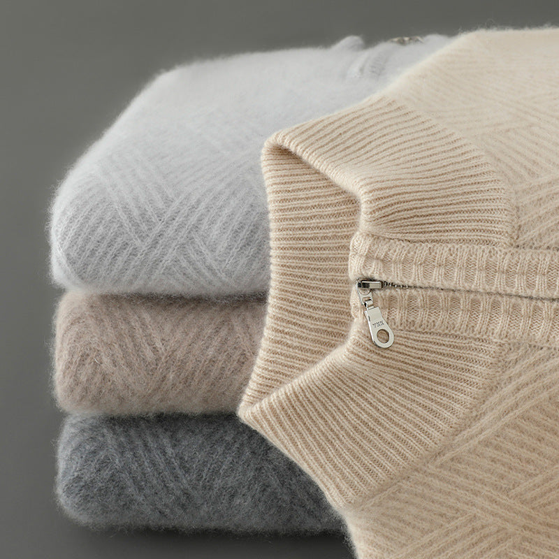 Half Turtleneck Zipper Design Pure Wool Knit Bottoming Shirt