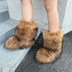 Raccoon Fur Plush Snow Boots