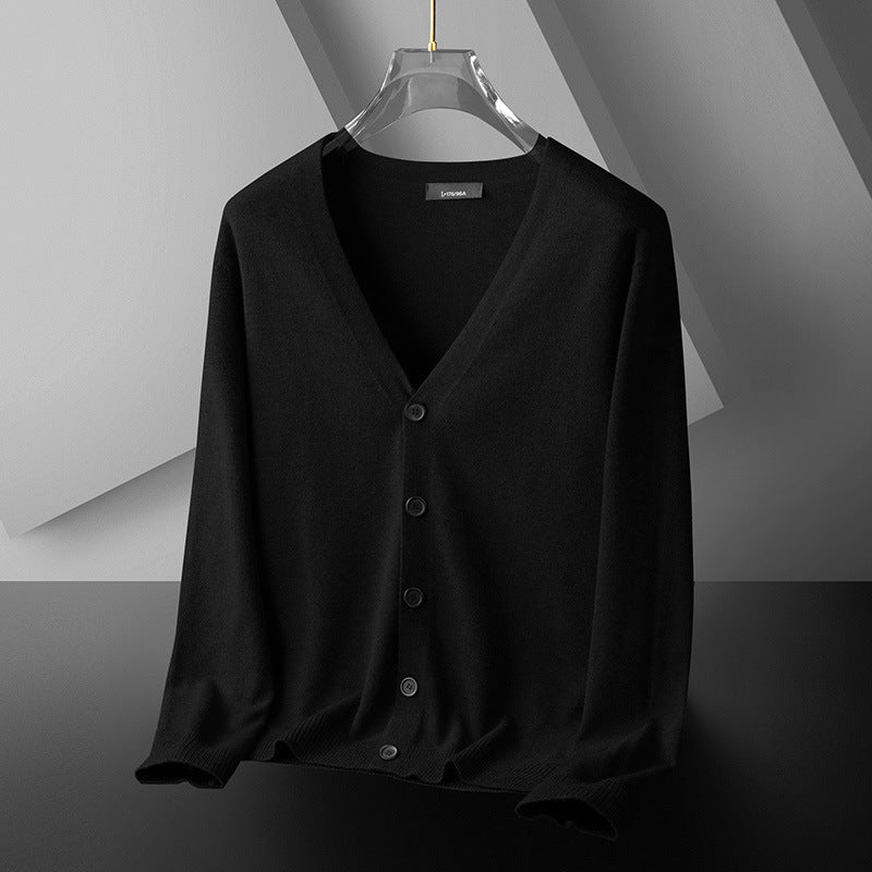 Thin Trendy Casual Outdoor Cotton Knitwear Black Sweater