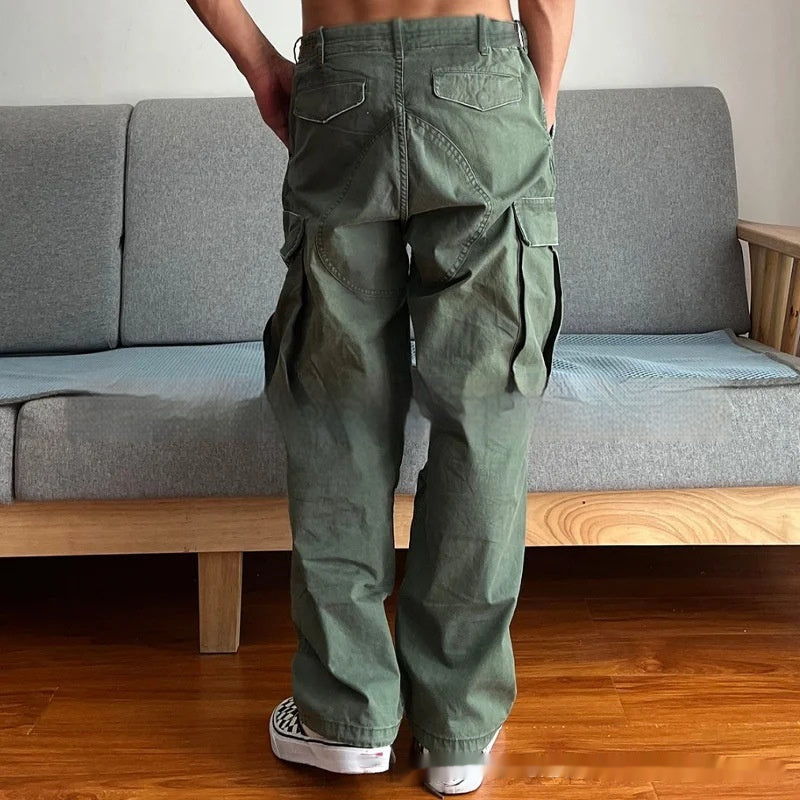 Men's Large Loose Pockets Wear-resistant Washing Paratrooper Pants