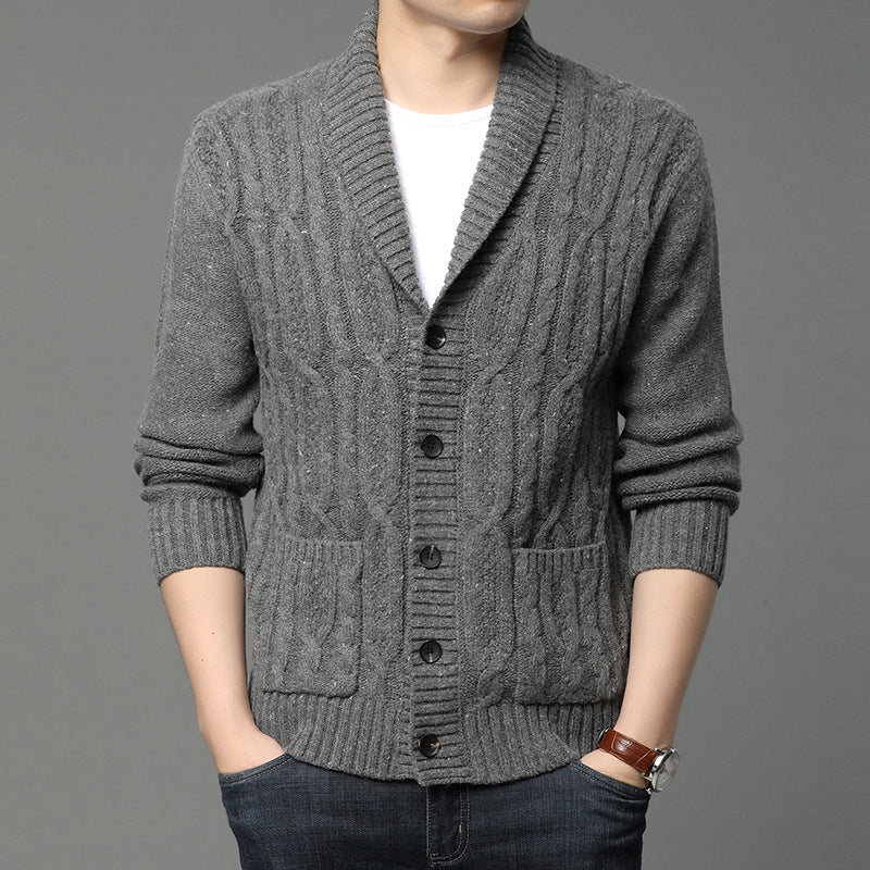 Autumn And Winter Men's Knitted Jackets Men's Korean Style Jacquard