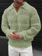 Men's Solid Color V-neck Street-like Lapel Hollow Knitwear