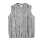 Jacquard Round Neck Knitted Loose Thickened Cable-knit Sweater Vest Tide