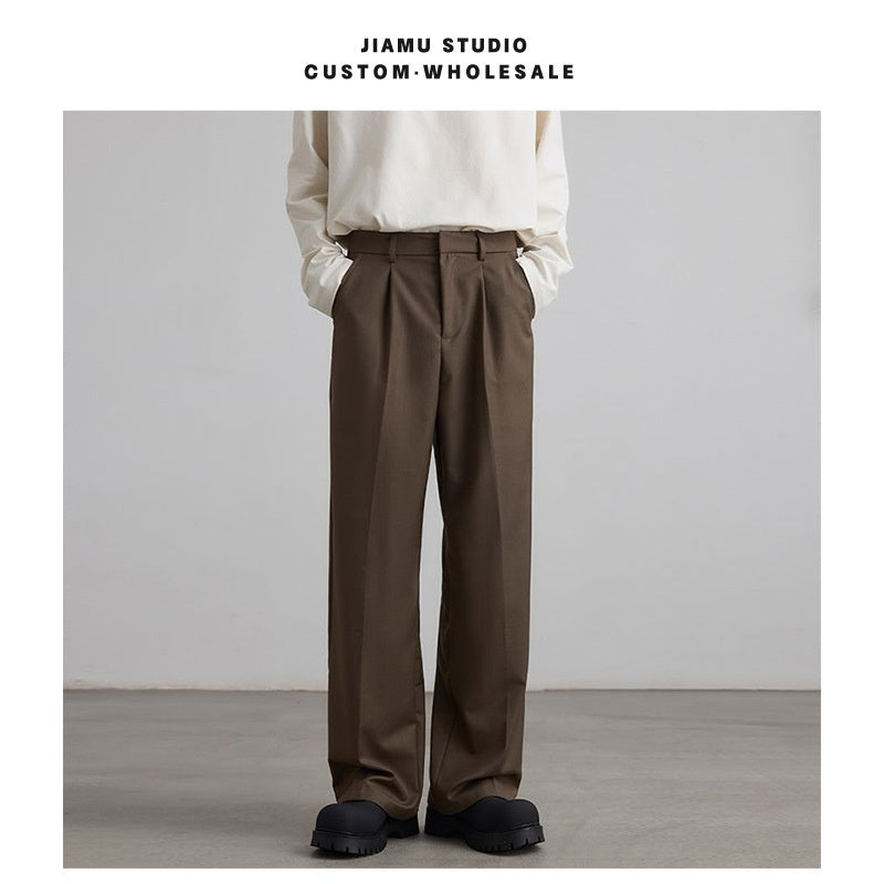 Old Money Style Pleated American Neutral Straight Casual Suit Pants